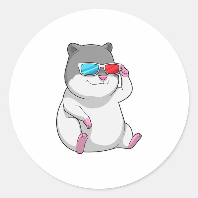 Pegatina Redonda Hamster con gafas (Anverso)