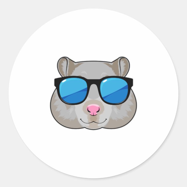 Pegatina Redonda Hamster con gafas de sol (Anverso)