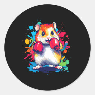 Pegatina Redonda Hamster con guantes de boxeo arte colorido