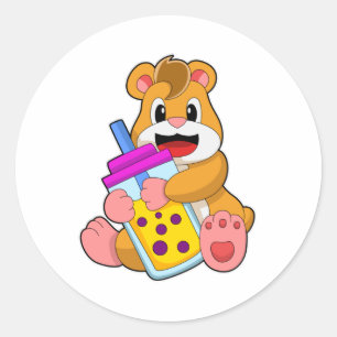 Pegatina Redonda Hamster con jugo con botella de bebé