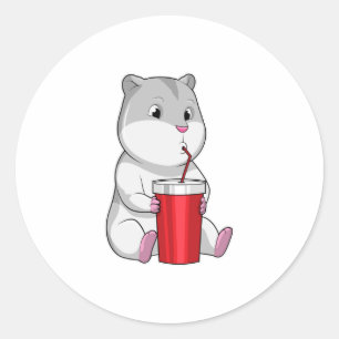 Pegatina Redonda Hamster con paja Mug y Bebida
