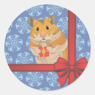 Pegatina Redonda Hamster de Navidades de copas de nieve