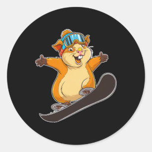 Pegatina Redonda Hamster De Snowboard Con Goggles