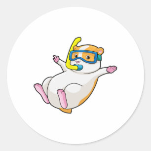 Pegatina Redonda Hámster en buceo con gafas de natación