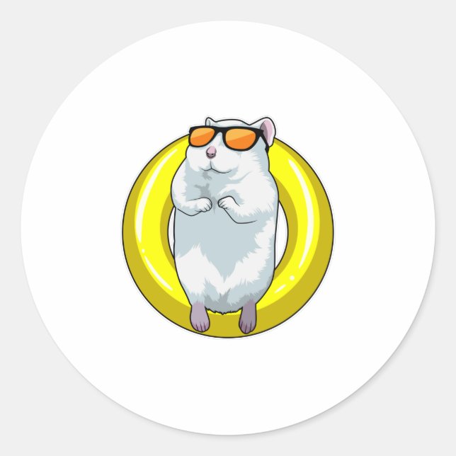 Pegatina Redonda Hamster en Natación con anillo de natación (Anverso)