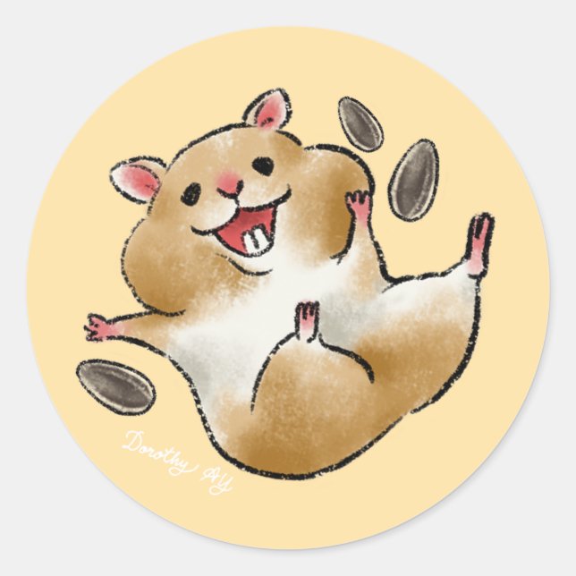 Pegatina Redonda Hamster Feliz (Anverso)