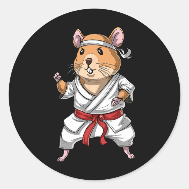 Pegatina Redonda Hamster Karate Ninja Jiu-jitsu Judo Taekwondo Mart (Anverso)