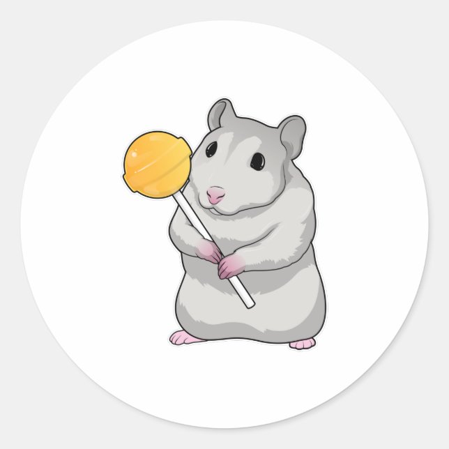 Pegatina Redonda Hamster Lollipop (Anverso)