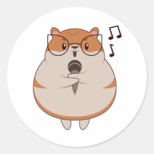 Pegatina Redonda Hamster - Música con micrófono