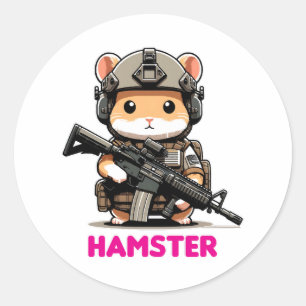 Pegatina Redonda Hamster táctico