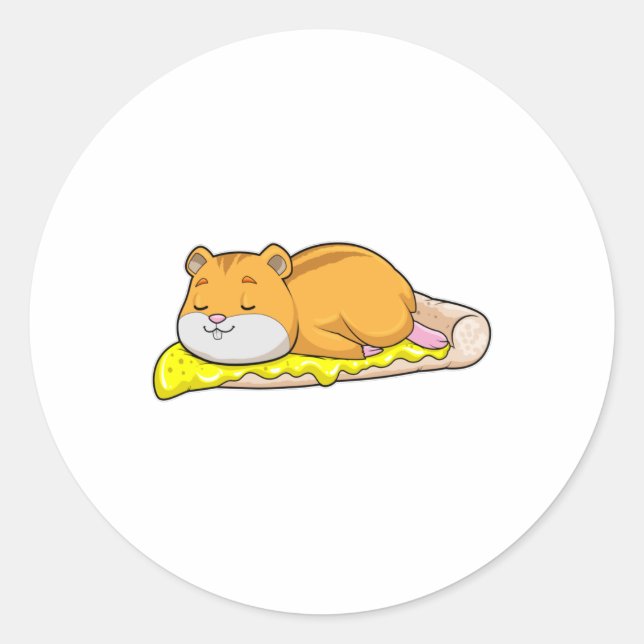 Pegatina Redonda Hamster y pizza con queso (Anverso)