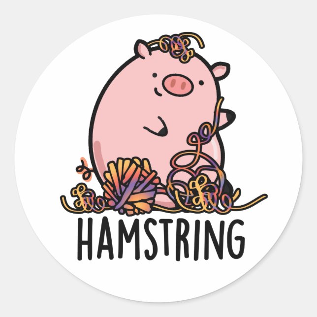 Pegatina Redonda Hamstring Funny Pig Pun (Anverso)
