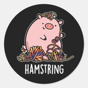 Pegatina Redonda Hamstring Funny Pig Pun Dark BG