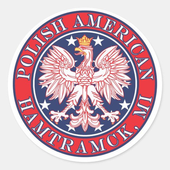 Pegatina Redonda Hamtramck Michigan (Anverso)