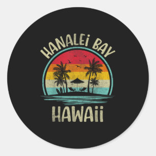 Pegatina Redonda Hanalei, Bahía Playa Hawaii Palma Familia Verano 