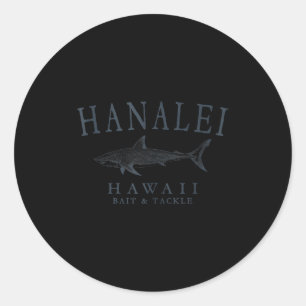 Pegatina Redonda Hanalei hawaii tiburón retro pizarra arte pesca ta
