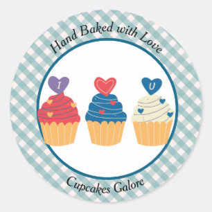 Pegatina Redonda Hand Baked con amor Cupcakes Galore