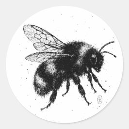 Pegatina Redonda Hand‑Drawn Bee Illustration – Detailed Ink Art T‑S