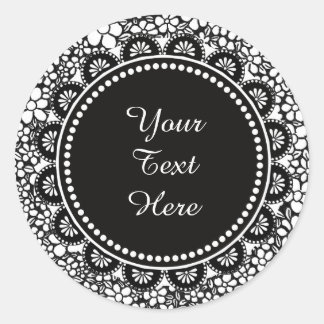 Pegatina Redonda Hand Drawn Black and White Flower Pattern Custom