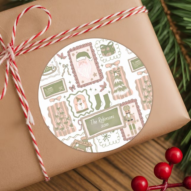 Pegatina Redonda Hand Drawn doodle green peach christmas (Subido por el creador)