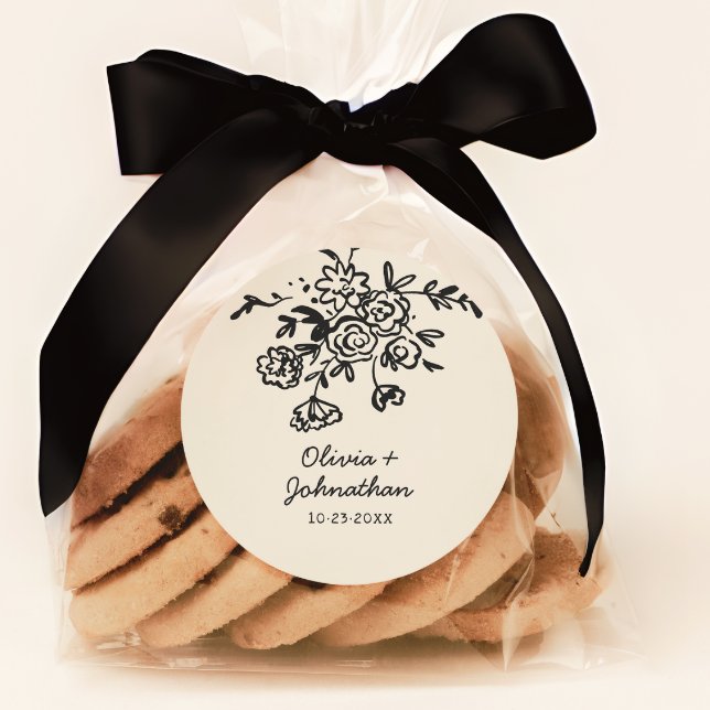 Pegatina Redonda Hand Drawn Doodles Floral Wedding (Subido por el creador)