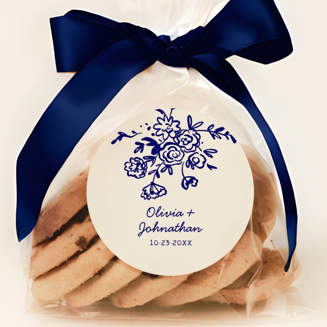 Pegatina Redonda Hand Drawn Doodles Floral Wedding (Subido por el creador)