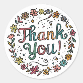 Pegatina Redonda Hand-Drawn Flower Doodle