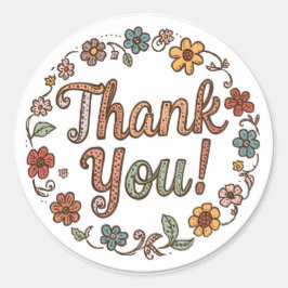 Pegatina Redonda Hand-Drawn Flower Doodle