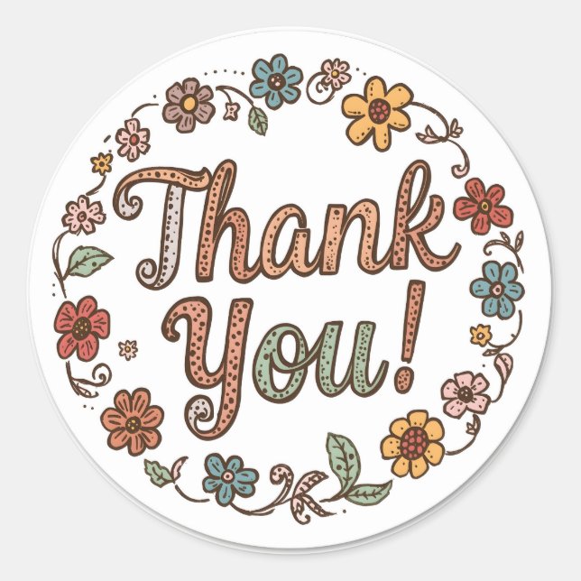 Pegatina Redonda Hand-Drawn Flower Doodle (Anverso)