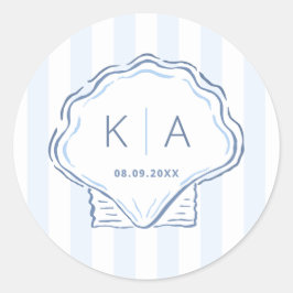 Pegatina Redonda Hand-Drawn Shell Coastal Wedding Monogram