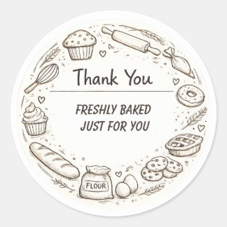 Pegatina Redonda Hand-Drawn Sketch bakery Thank You