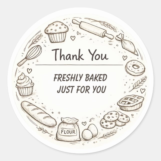 Pegatina Redonda Hand-Drawn Sketch bakery Thank You (Anverso)