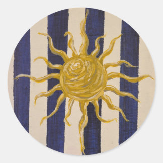 Pegatina Redonda Hand-Drawn Sun Sticker with Classic Stripes