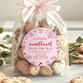 Pegatina Redonda Hand Drawn Valentine Little Sweetheart Baby Shower