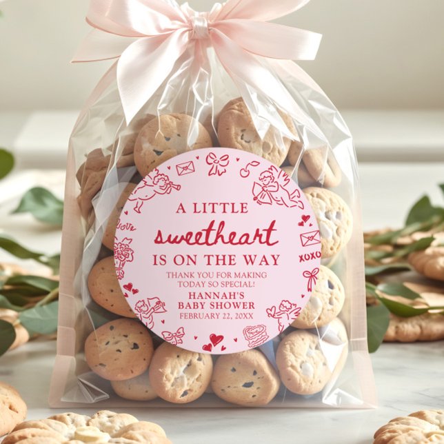 Pegatina Redonda Hand Drawn Valentine Little Sweetheart Baby Shower (Hand Drawn Valentine Little Sweetheart Baby Shower Classic Round Sticker)