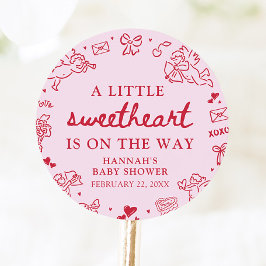 Pegatina Redonda Hand Drawn Valentine Little Sweetheart Baby Shower
