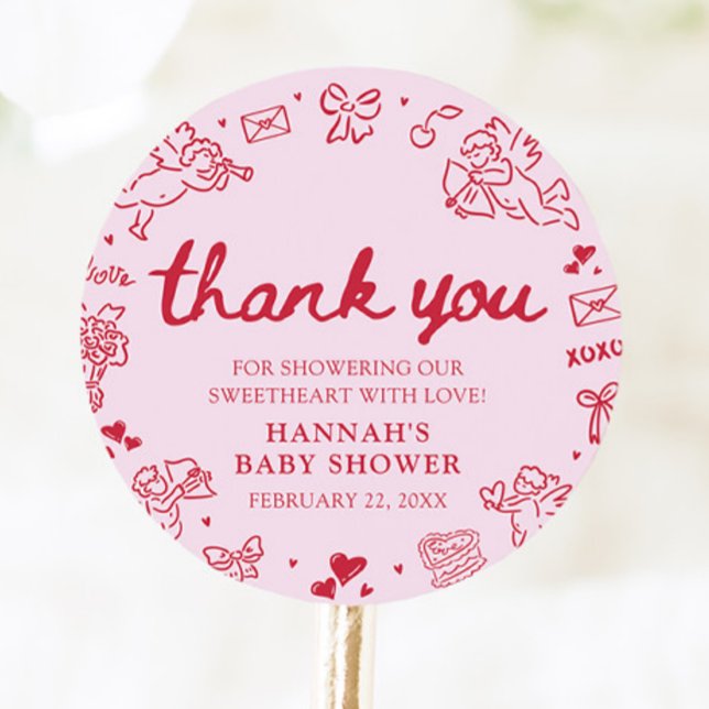 Pegatina Redonda Hand Drawn Valentine Little Sweetheart Baby Shower (Hand Drawn Valentine Little Sweetheart Baby Shower Classic Round Sticker)