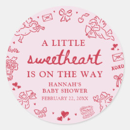 Pegatina Redonda Hand Drawn Valentine Little Sweetheat Baby Shower