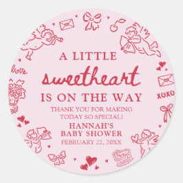 Pegatina Redonda Hand Drawn Valentine Little Sweetheat Baby Shower