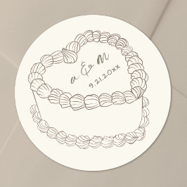 Pegatina Redonda Hand Drawn Vintage Cake Wedding