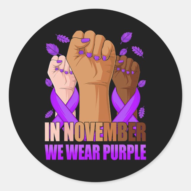 Pegatina Redonda Hand En Noviembre usamos conciencia púrpura de epi (Anverso)