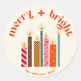 Pegatina Redonda Hand-Illustrated Merry + Bright Christmas Sticke