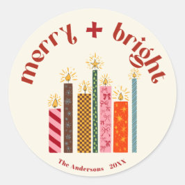 Pegatina Redonda Hand-Illustrated Merry + Bright Christmas Sticke C