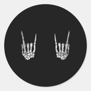 Pegatina Redonda Hand Lazy Halloween con la mano del rock esqueleto