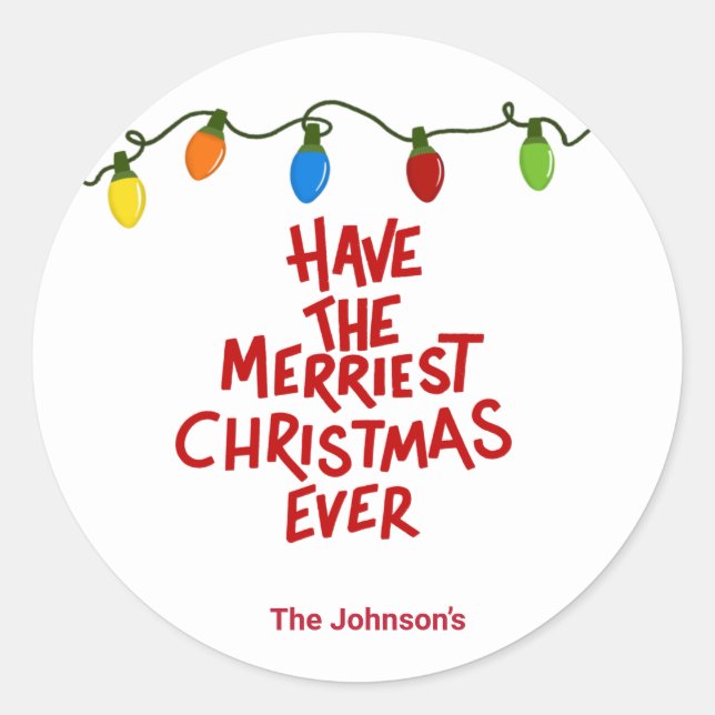 Pegatina Redonda Hand Lettered Merry Christmas Round Sticker (Anverso)