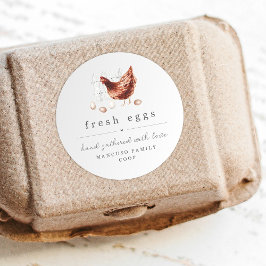 Pegatina Redonda Hand Painted Chicken Farm or Coop Egg Carton Label