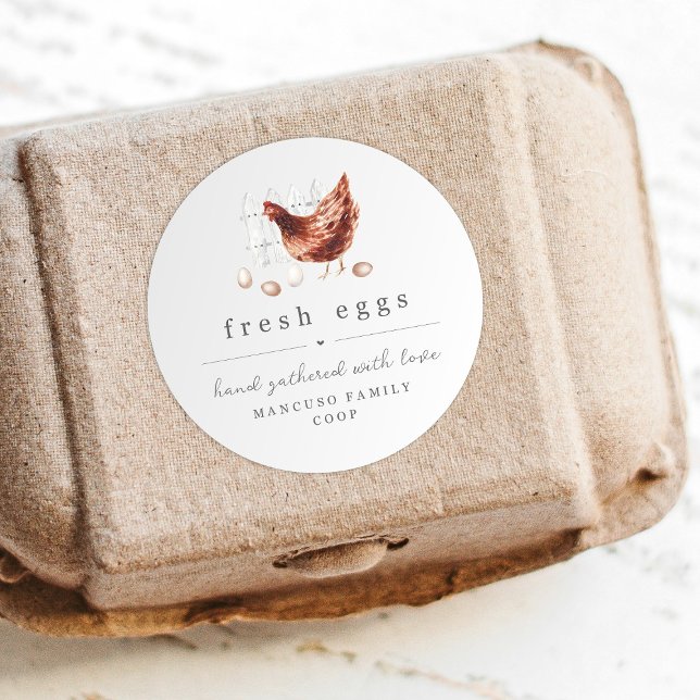 Pegatina Redonda Hand Painted Chicken Farm or Coop Egg Carton Label (Subido por el creador)