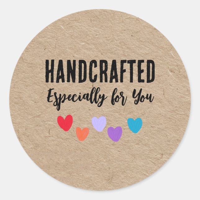Pegatina Redonda Handcrafted Especially for You – Kraft Paper Look (Anverso)