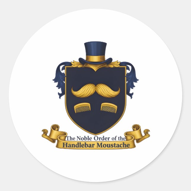 Pegatina Redonda Handlebar Moustache Gentleman's Round Sticker (Anverso)