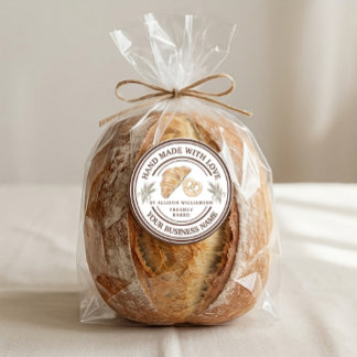 Pegatina Redonda Handmade Bakery Logo with Wheat Spikes
